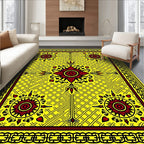 Bold Red Sunburst Yellow Geometric Rug