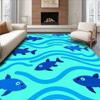 Playful Blue Fish Sea Waves Rug