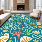 Coastal Ocean Life Starfish Shells Waves Rug