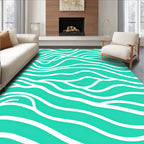 Turquoise White Flowing Wave Lines Rug