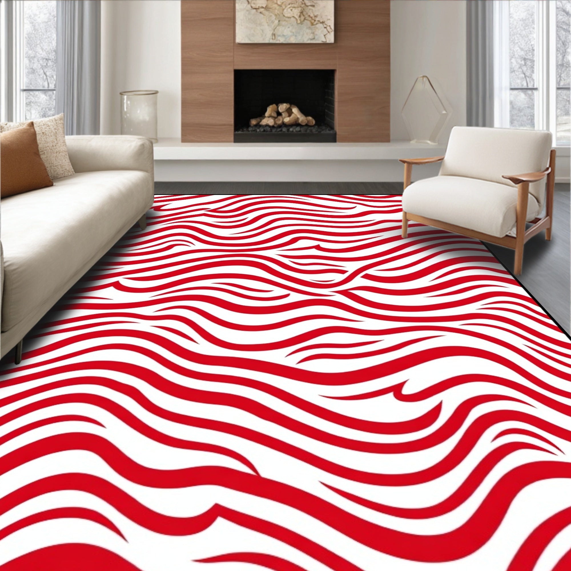 Abstract Red Wave Line Harmony Rug