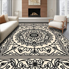 Black Floral Medallion Ivory Square Rug