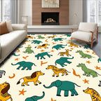 Playful Safari Animals Cream Background Rug