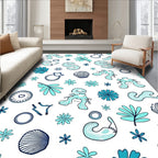 Coastal Light Blue Abstract Marine Life Rug