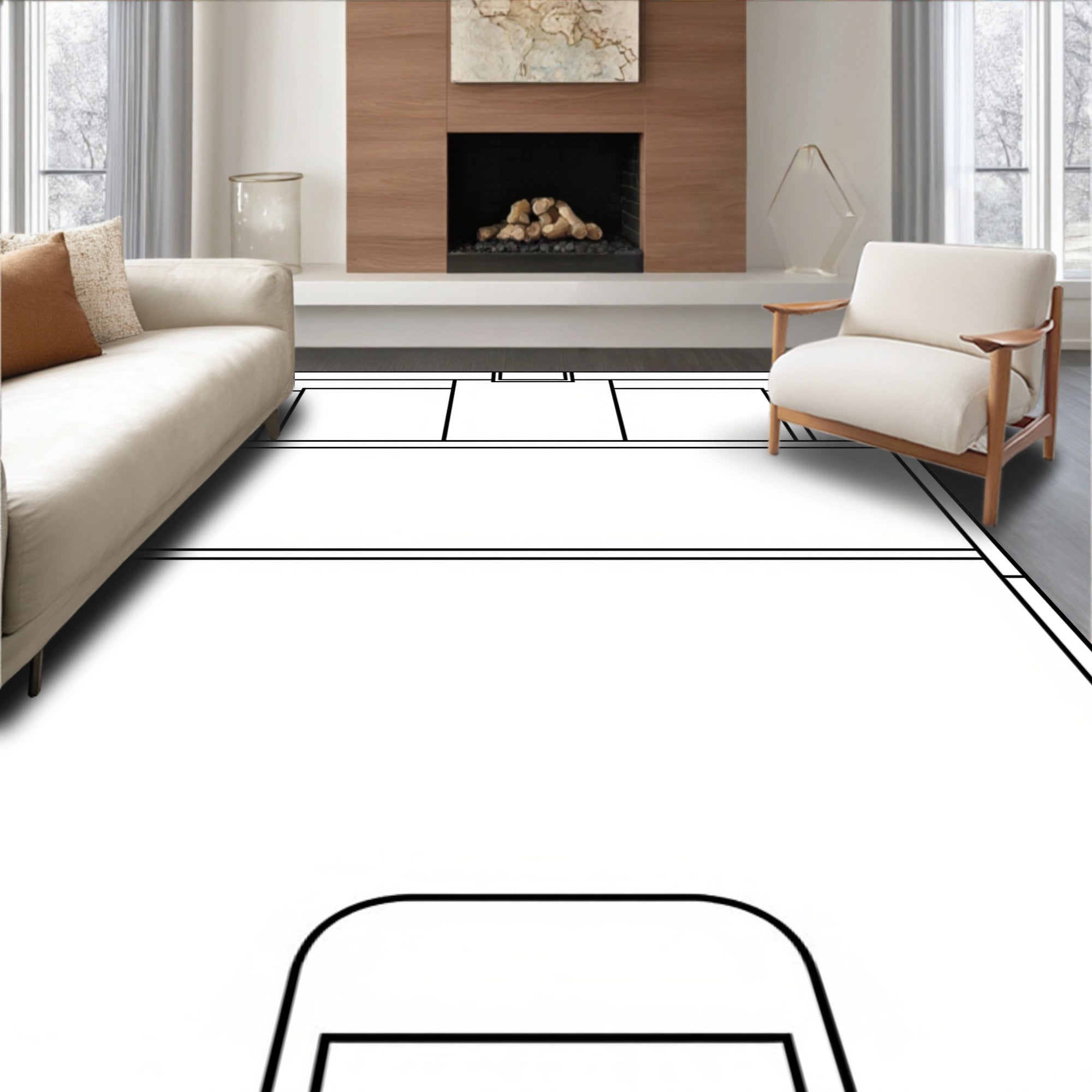 Modern Black White Abstract Rectangular Shapes Rug