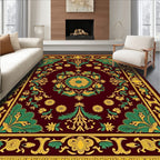 Crimson Emerald Golden Floral Medallion Rug