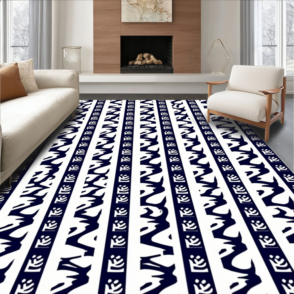 Navy White Abstract Stripe Rug
