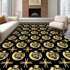 Gold Circular Emblem Black Fabric Rug