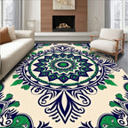 Ornate Green and Navy Floral Medallion Rug
