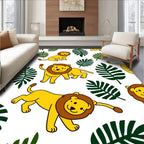 Cheery Yellow Lion Jungle Leaves Rug