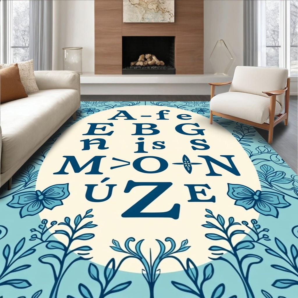 Art Nouveau Blue Floral Alphabet Rug