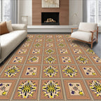 Brown Gold Yellow Medallion Square Rug