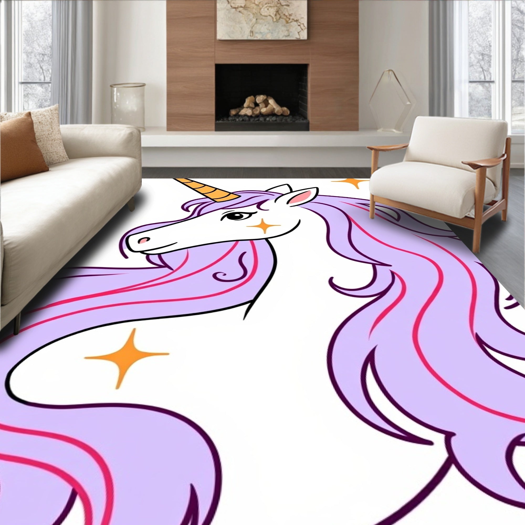Lavender Unicorn With Golden Starbursts Rug