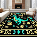 Turquoise Dinosaur Yellow Pineapple Border Rug