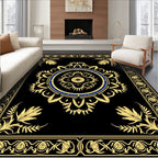 Golden Blue Circular Floral Border Rug