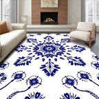 Blue White Floral Medallion Symmetry Rug