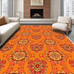 Crimson Orange Floral Tessellation Rug