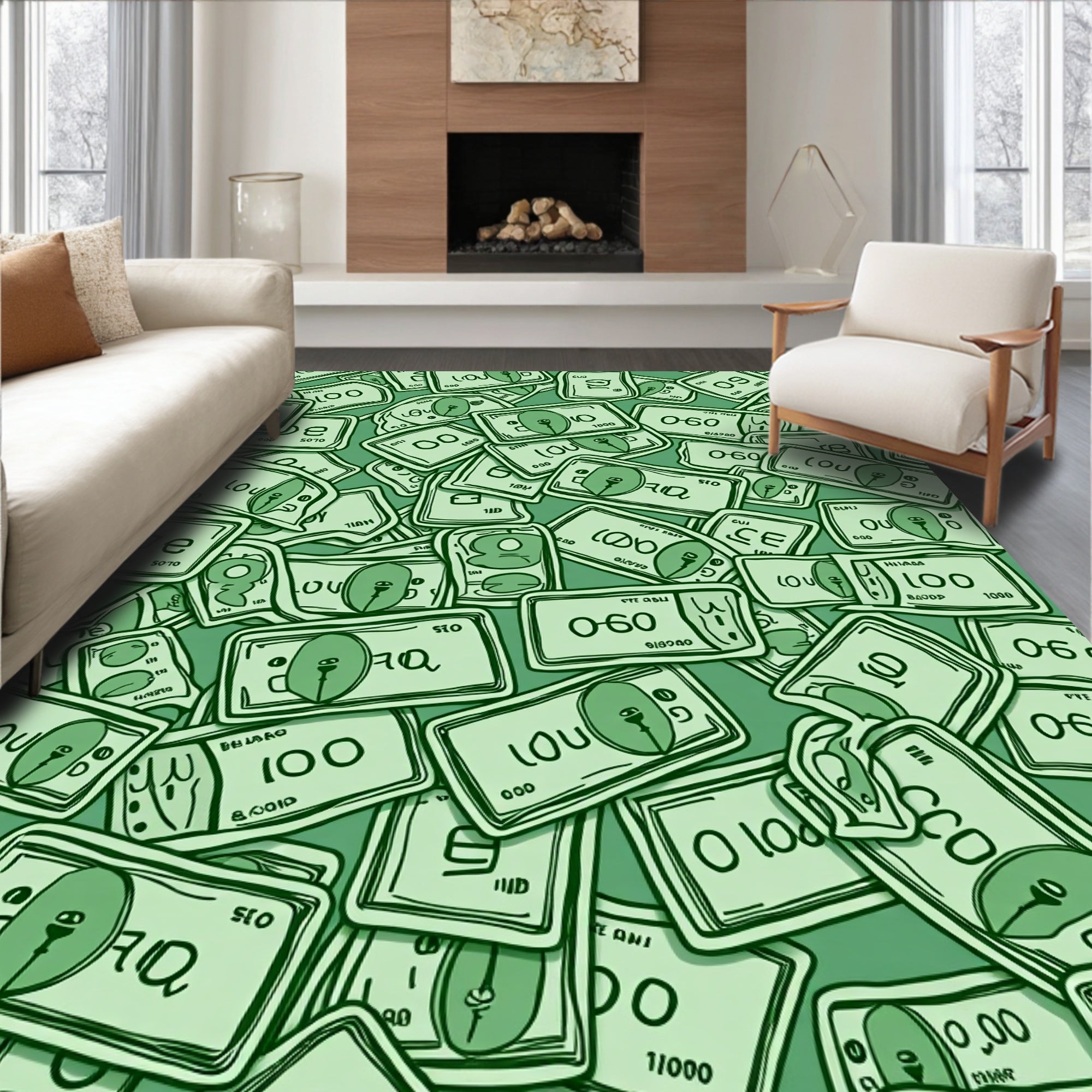 Green Dollar Bills Collage Rug