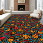Funky Cartoon Cat Swirl Red Orange Rug
