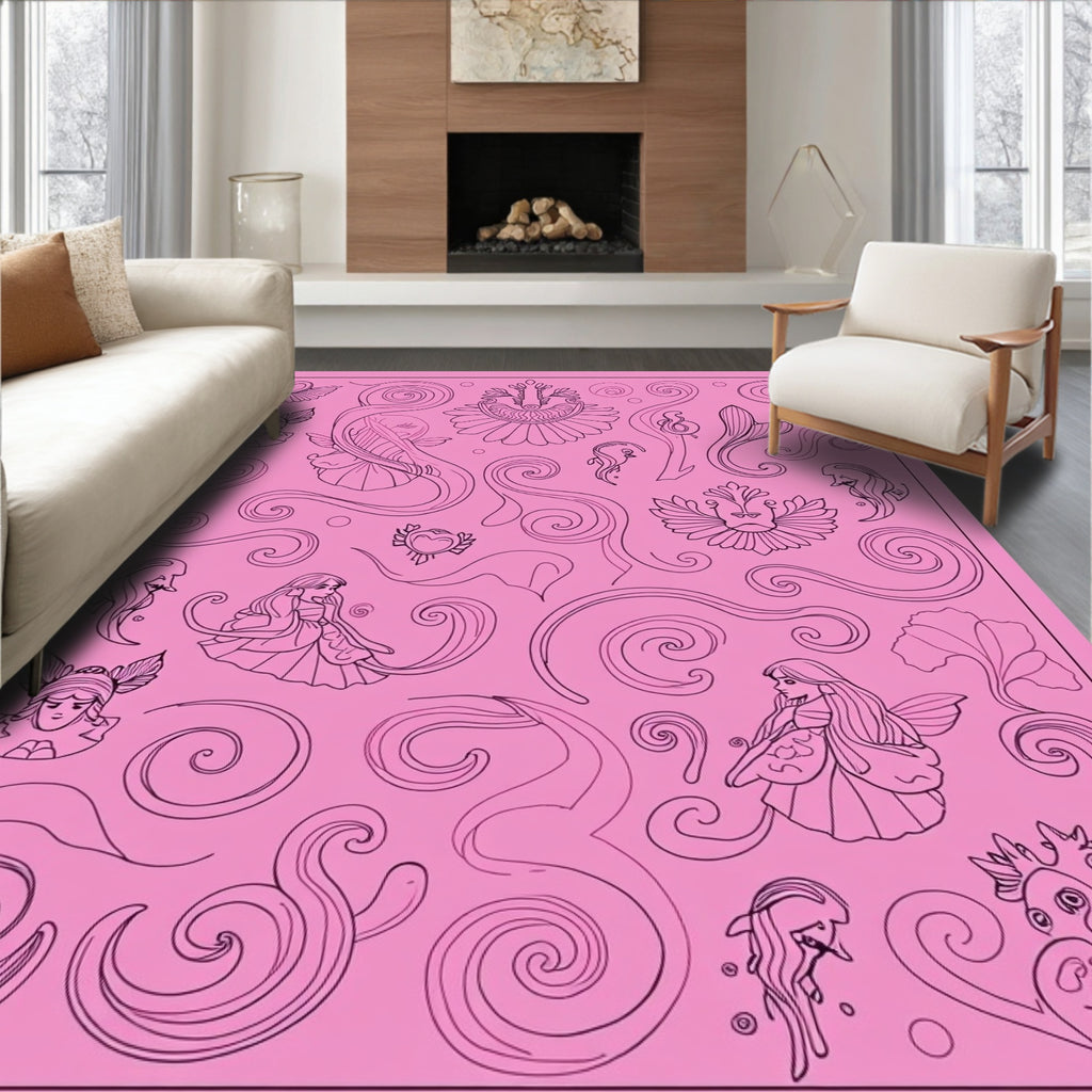 Whimsical Pink Fairy Swirl Collage Rug