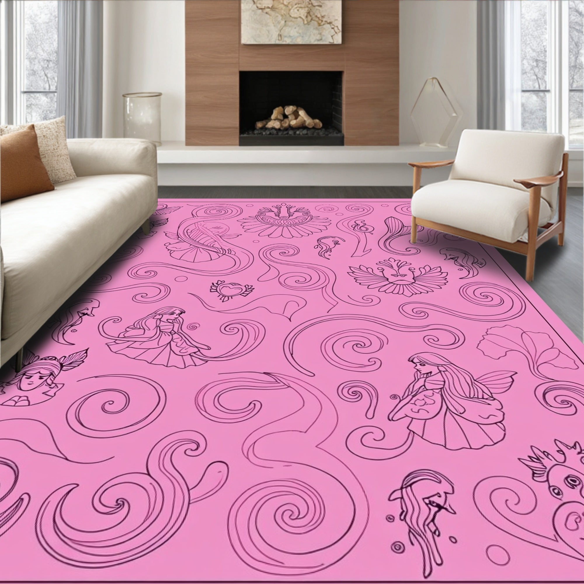 Whimsical Pink Fairy Swirl Collage Rug