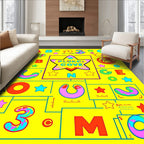 Bright Yellow Star with Abstract Shapes Rug