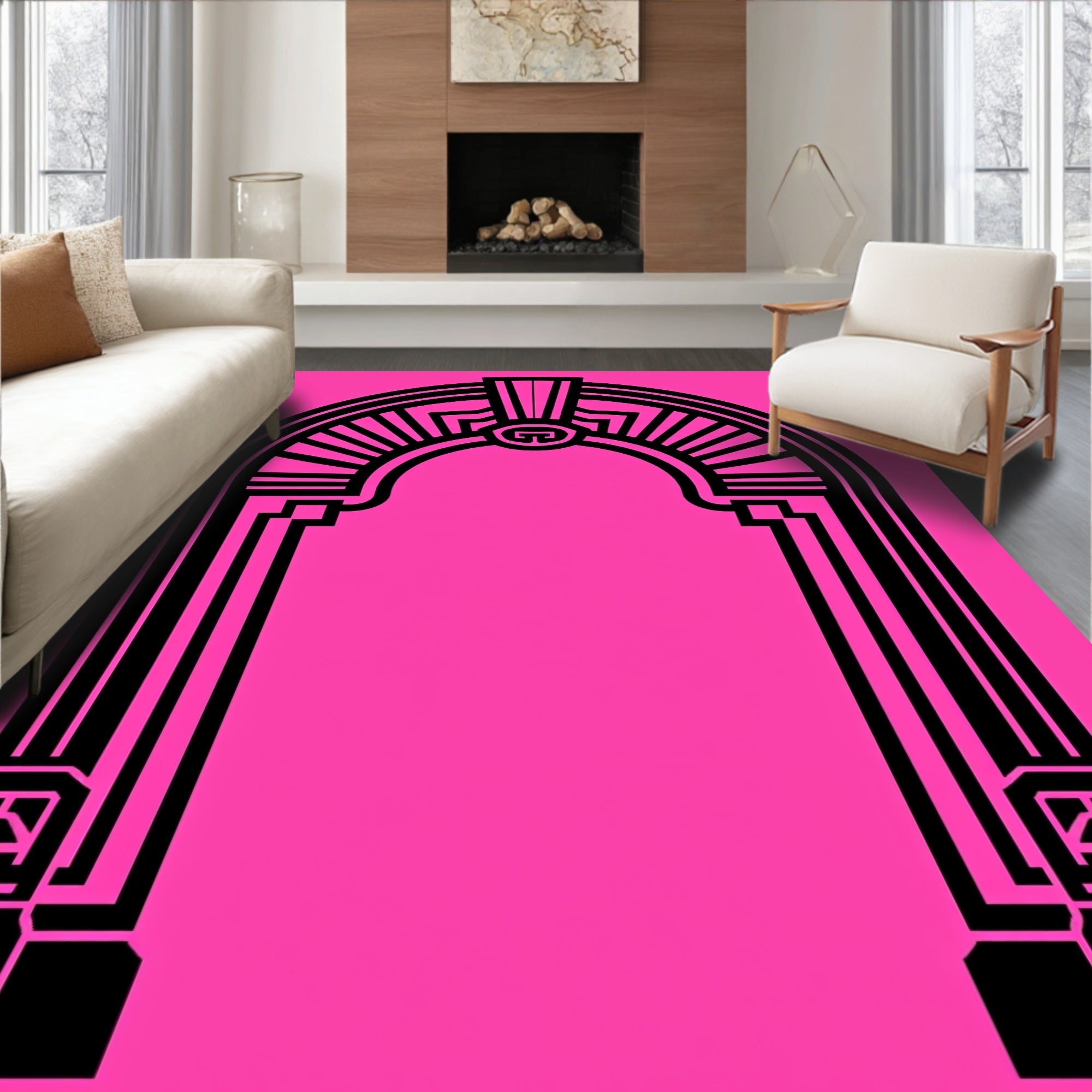 Black Archway Geometric Deco Entrance Rug