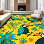 Tropical Toucan Turquoise Foliage Yellow Rug