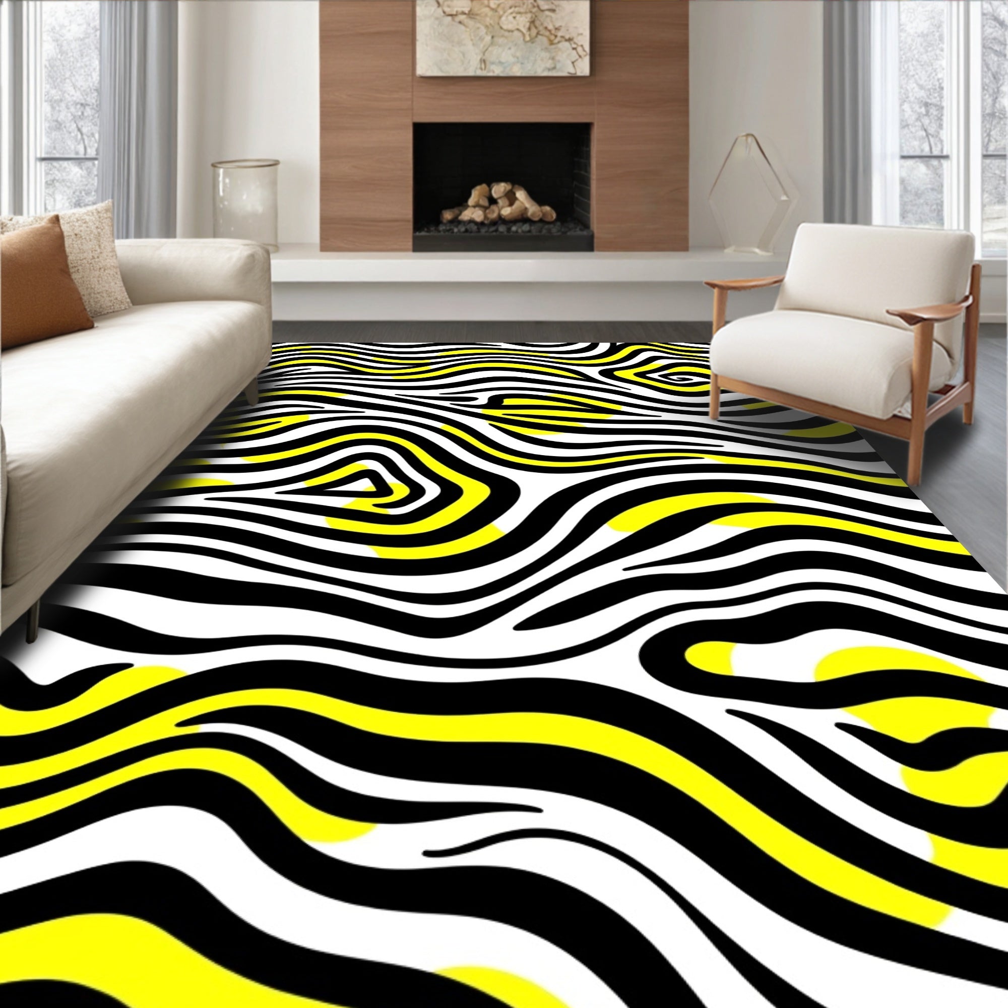Bold Yellow Black Abstract Zebra Rug