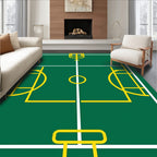Green Field Yellow Goalpost Line Art Rug