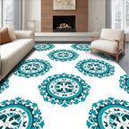 Teal White Circular Medallion Arrangement Rug