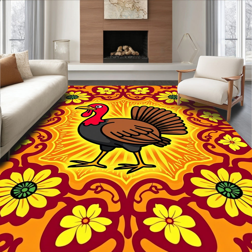 Golden Turkey Floral Mandala Rug