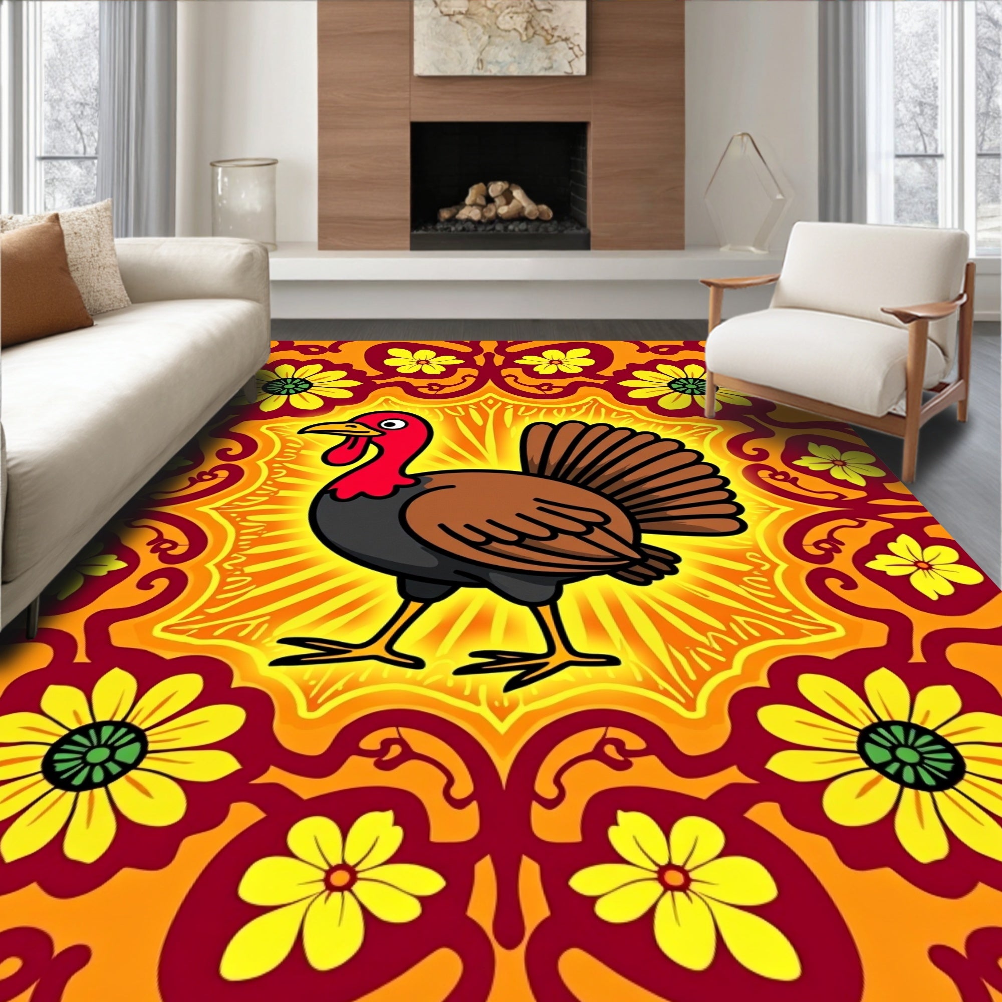 Golden Turkey Floral Mandala Rug