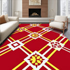 Bold Red Lattice Geometric Medallion Rug