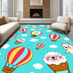 Cute Animals Hot Air Balloons Sky Adventure Rug