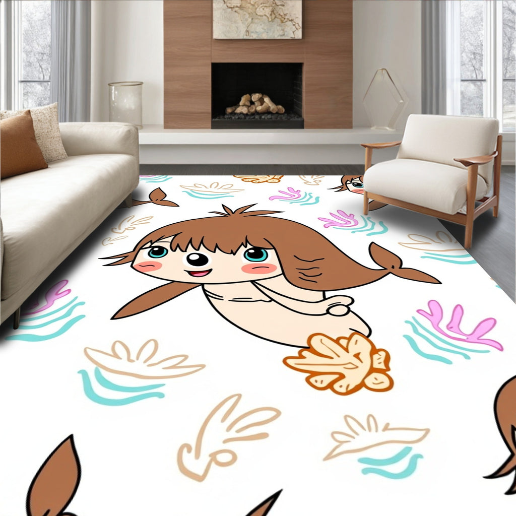 Cute Kawaii Mermaid Aquatic Friends Rug