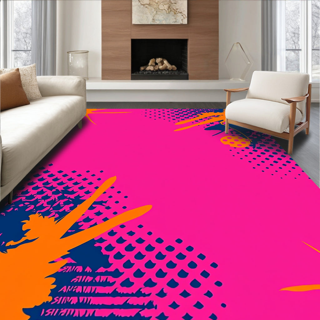 Bright Pink Orange Blue Splatter Graphic Rug