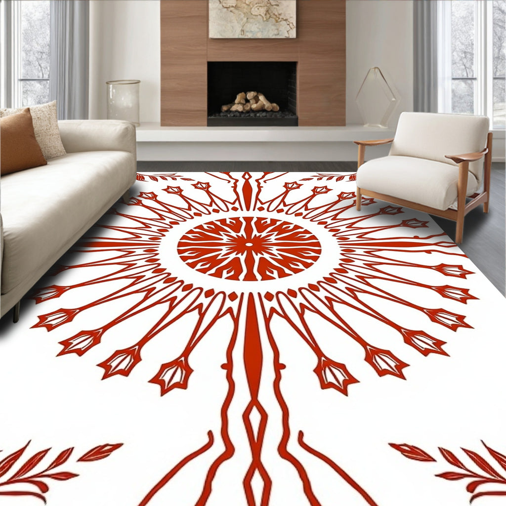 Crimson Sunburst Branch Medallion Rug