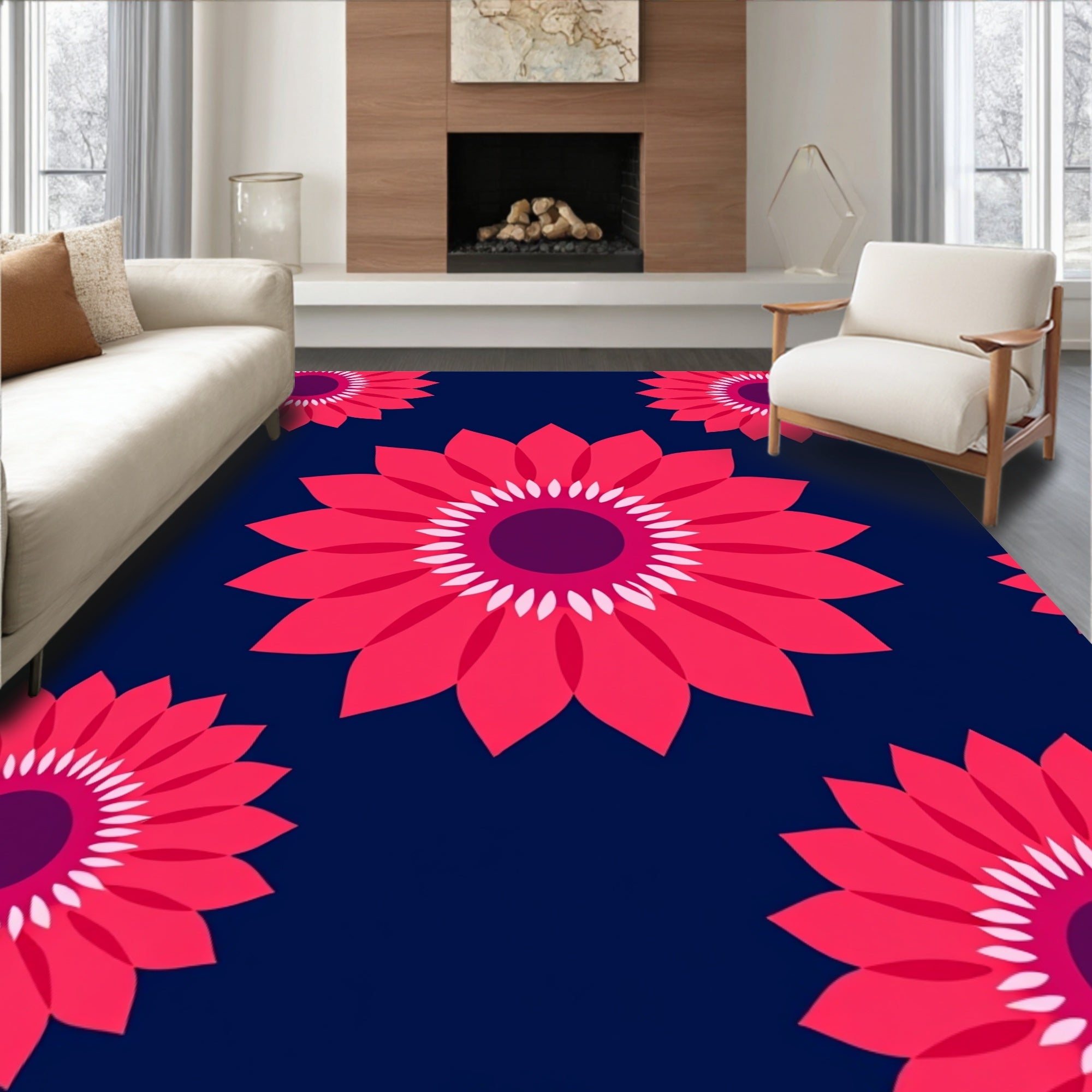 Bold Red Floral Repeat Rug