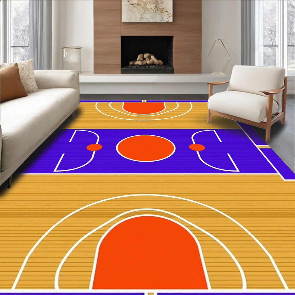 Vibrant Orange Court Geometric Rug