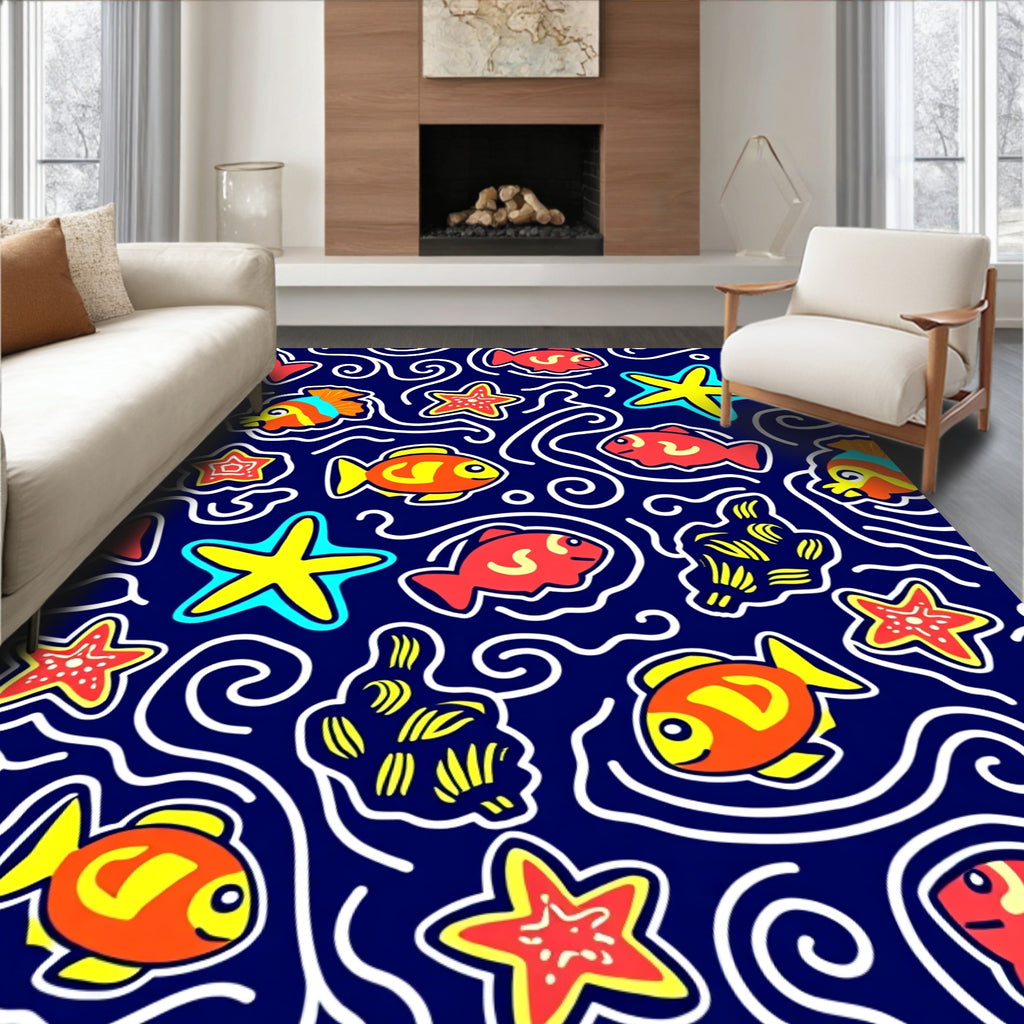 Ocean Friends Fish Starfish Whimsical Rug