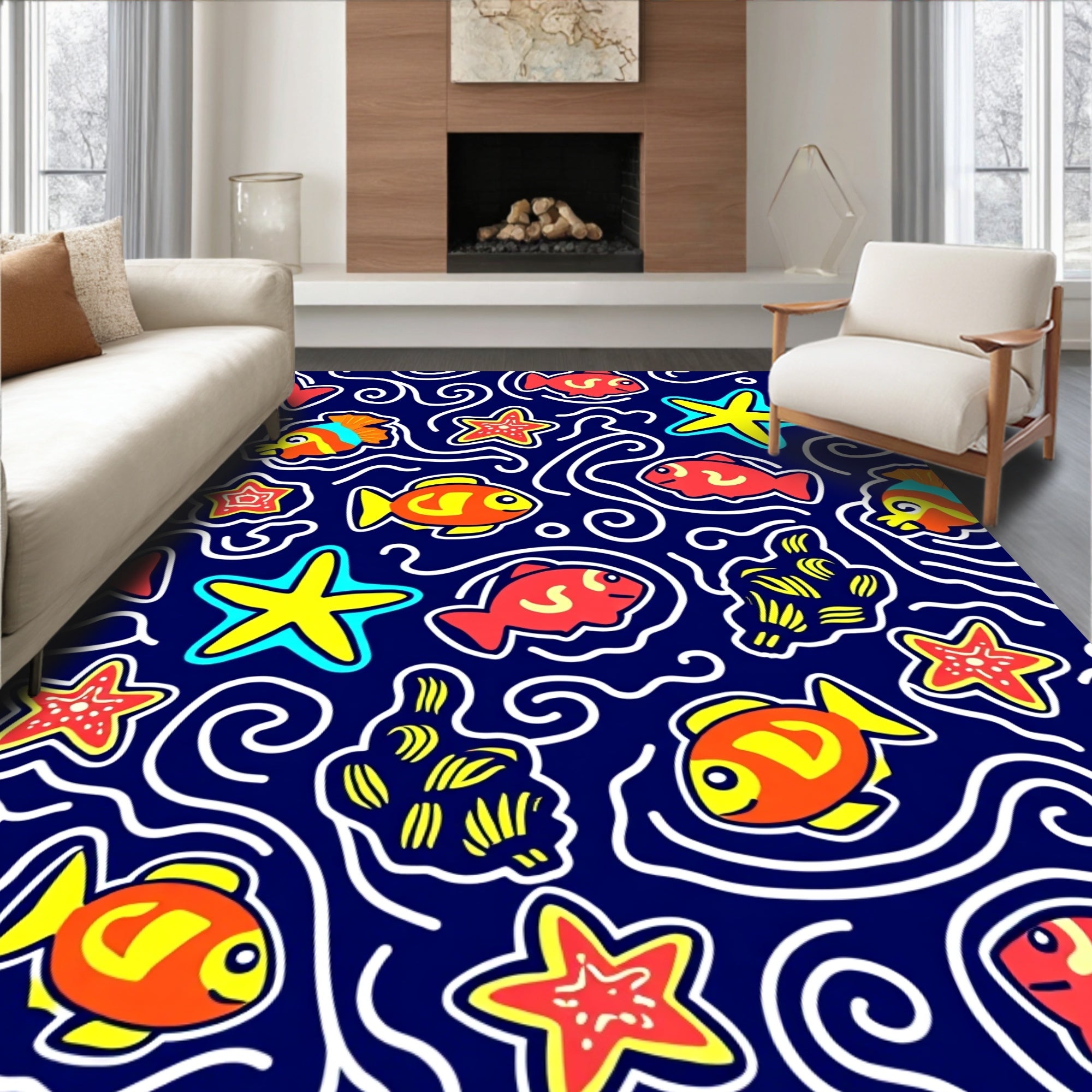 Ocean Friends Fish Starfish Whimsical Rug