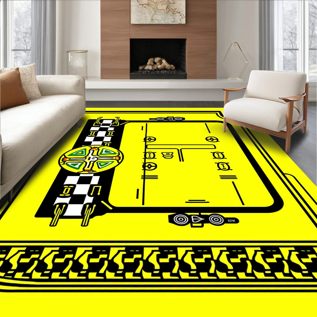Yellow Black Checkerboard Race Day Rug