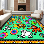 Jubilant Cartoon Animals Colorful Border Rug