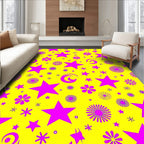 Vibrant Yellow Pink Starburst Floral Rug