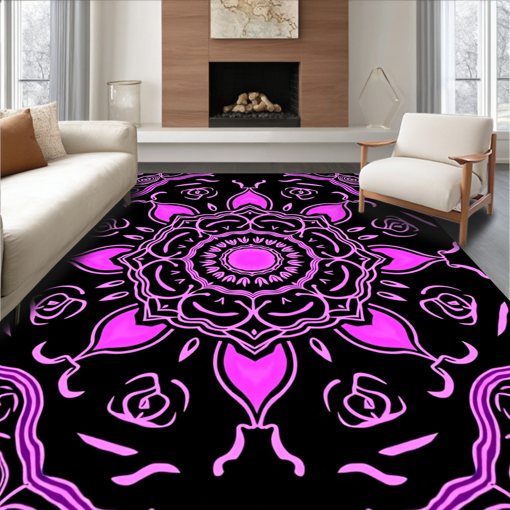 Vibrant Pink Mandala Bloom Rug