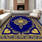 Royal Blue Gold Floral Medallion Border Rug