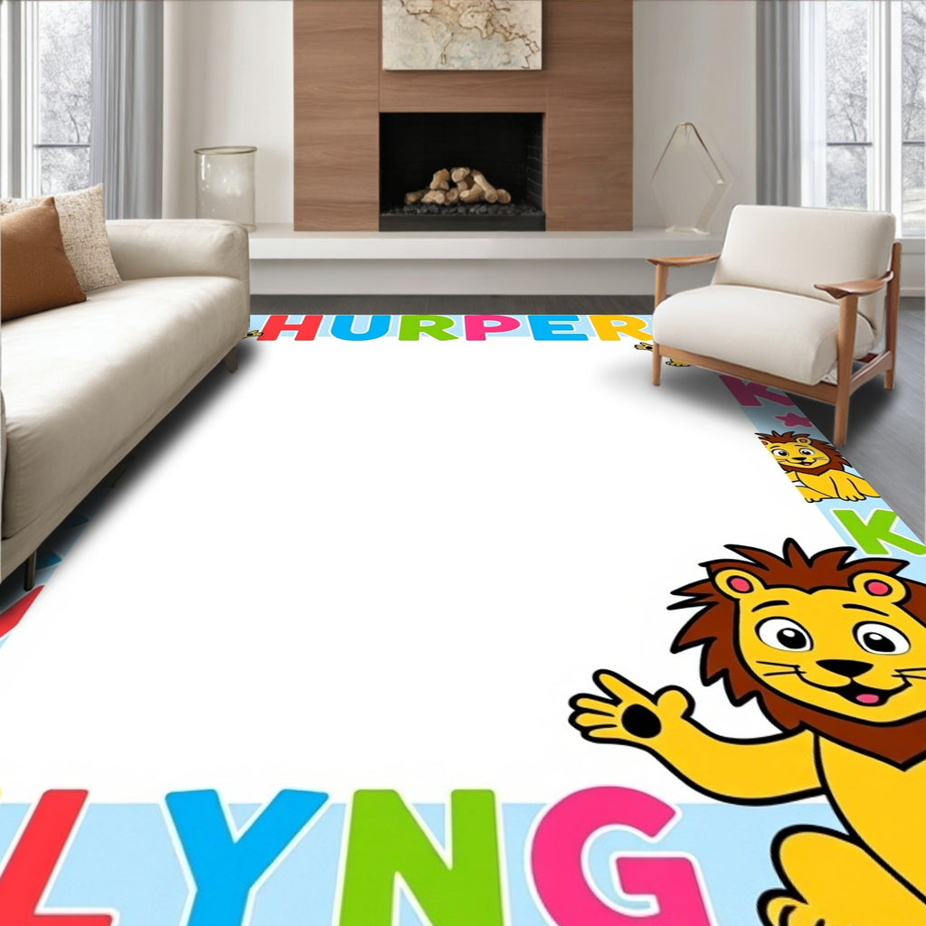 Playful Lions Alphabet Border Rug