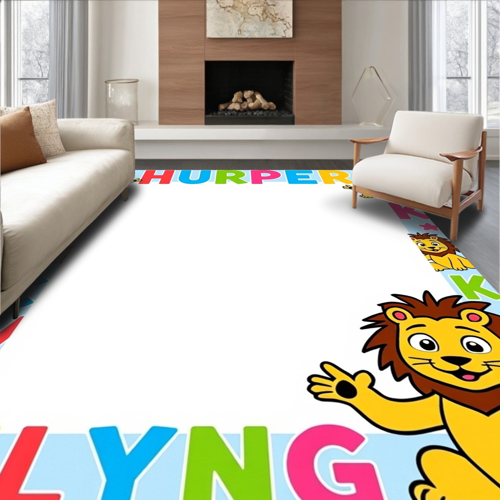 Playful Lions Alphabet Border Rug