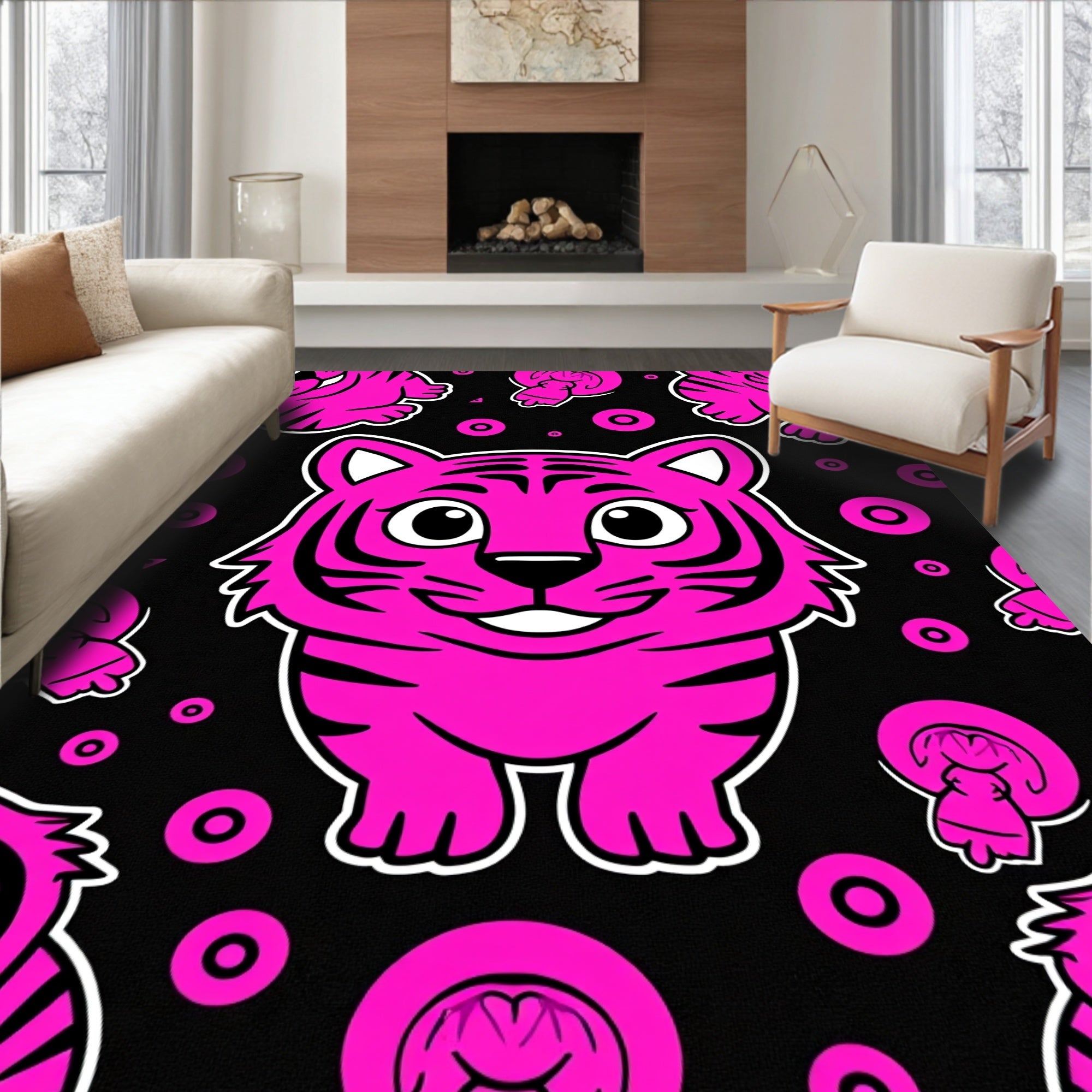 Bright Pink Tiger Circles Rug